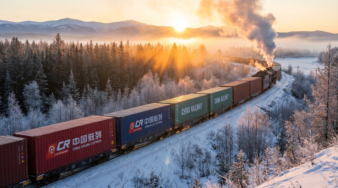 Поезд с контейнерами из Китая на Транссибирской магистрали