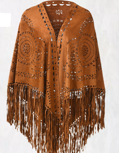 Supplier reference image for Brown Suede Wheat Tassel Triangle Scarf - Autumn Warm Shawl for Women