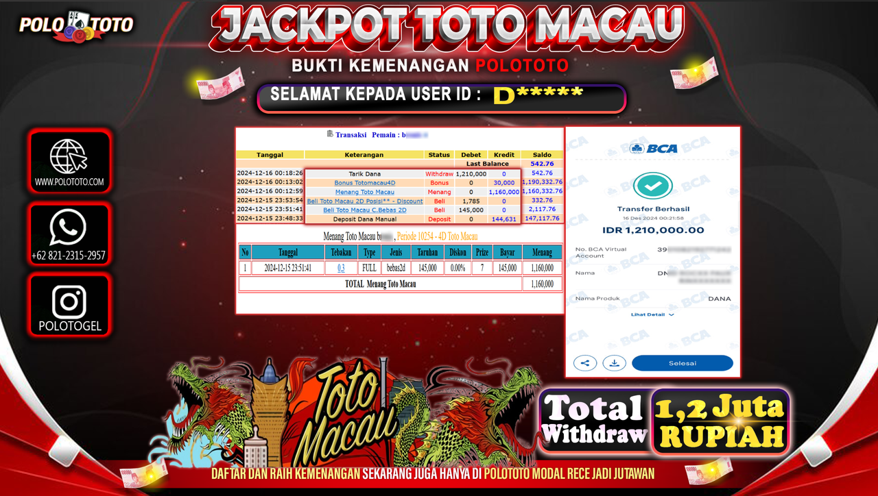 POLOTOTO JACKPOT TOGEL TOTO MACAU Rp.1,210.000,-