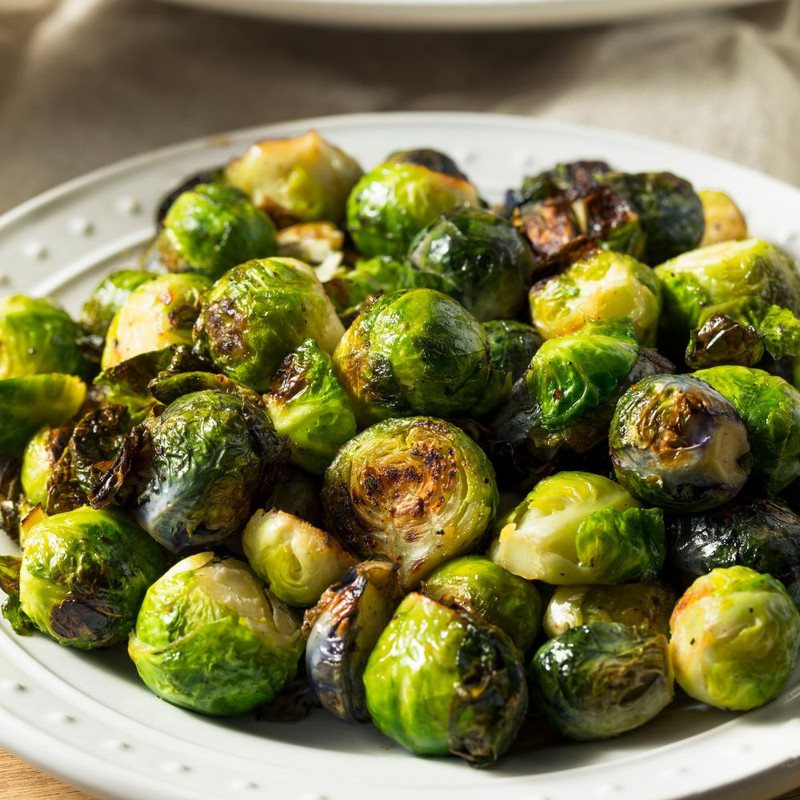 Roasted brussels sprouts and sweet potatoes