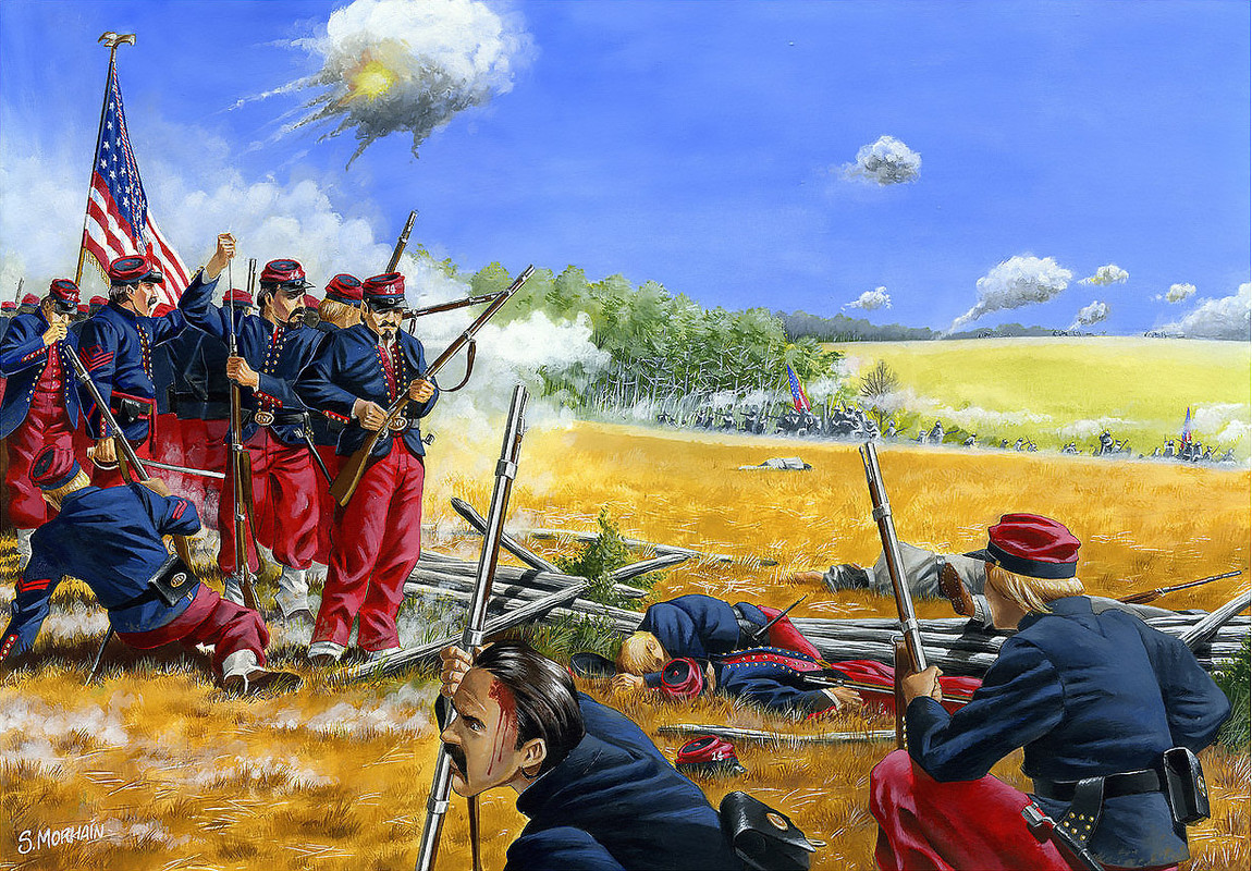 Civil americana,Bull Run 1ª,El 14º regimiento de Brooklyn en la cima de la colina de Buck Hill, dura