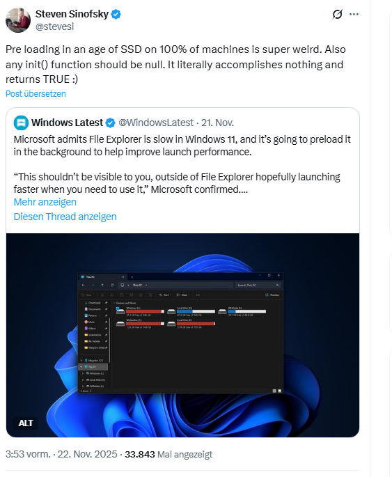Steven Sinofsky zum Windows 11 Explorer-Preload