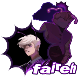 "faireh" is written in the font marola on top of a graphic by me. it shows 2 paintings of c!purpled when he was in las nevadas, the one on the left by tropicskra and the other by sqwigeon