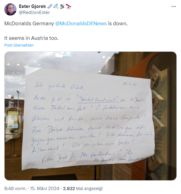 Mc Donald's-Ausfall März 2024 Mc Donald's-Ausfall März 2024