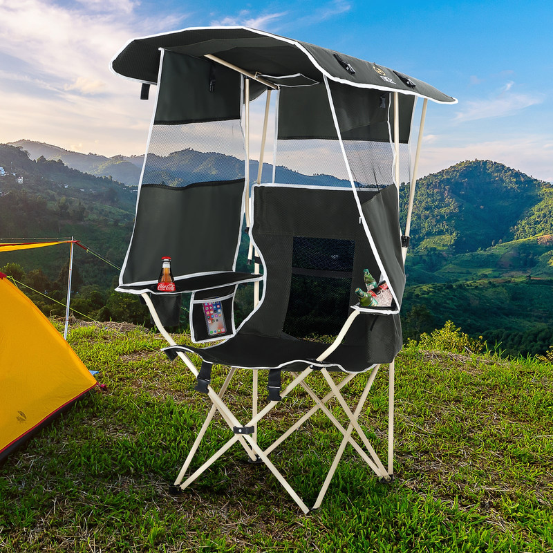 Portable Camping Folding Lawn Chair With Canopy Sun Shade Pop Up