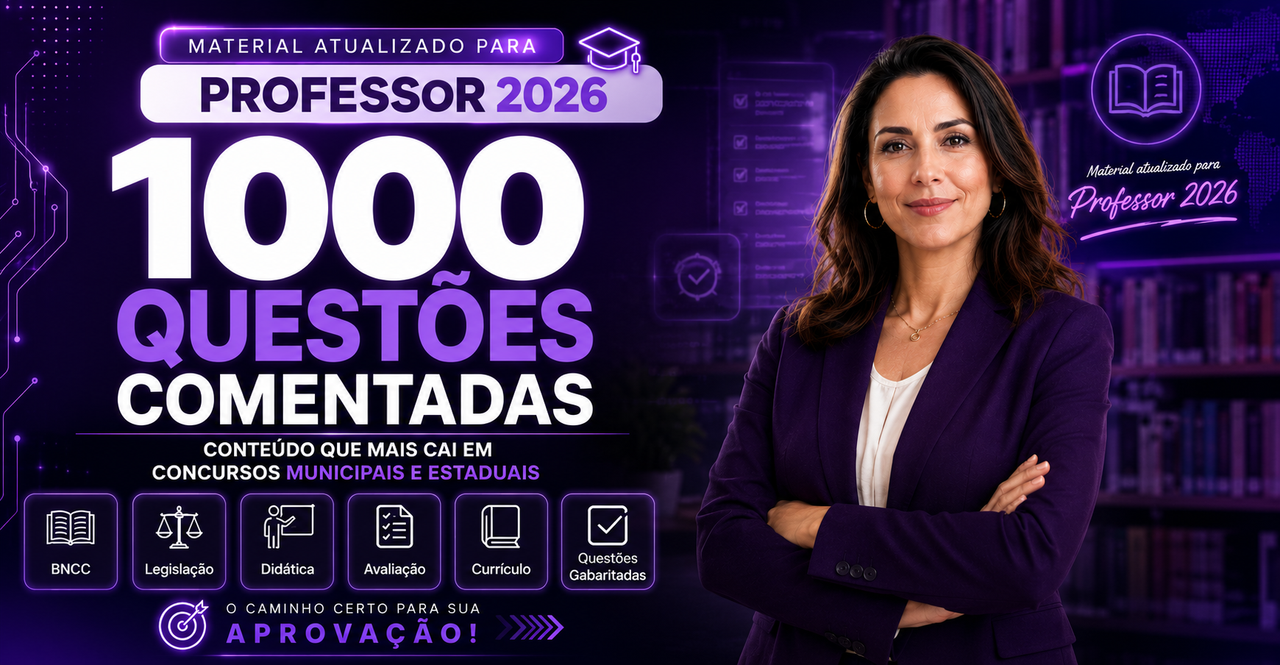 Professora confiante com fundo tecnológico - Educare Concursos