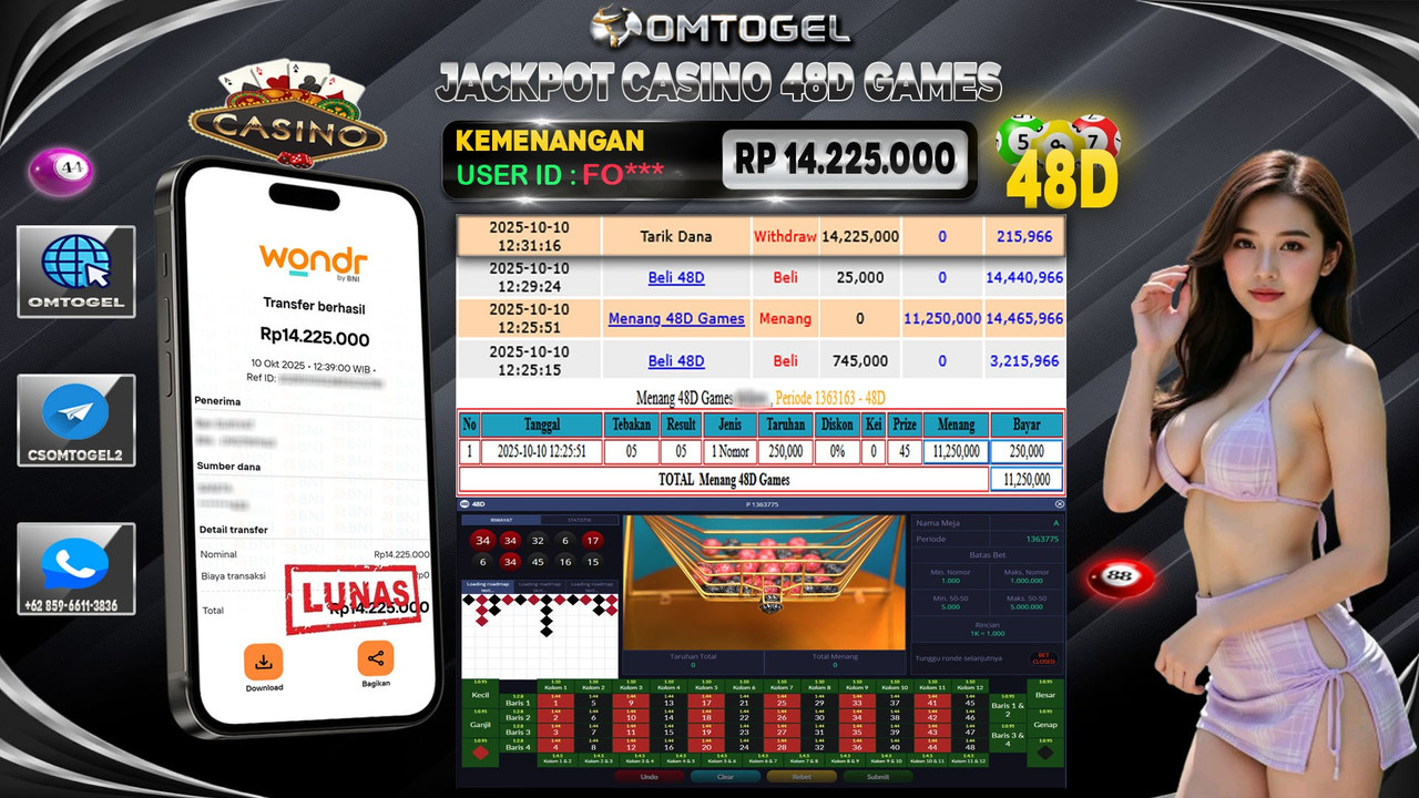OMTOGEL JACKPOT LIVE GAMES 48D 14 JUTA DI BAYAR LUNAS ,-