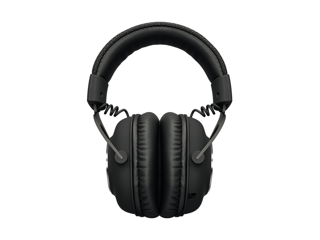 Los audífonos G PRO X Wireless con sus accesorios, incluyendo las almohadillas de velour y el estuche.