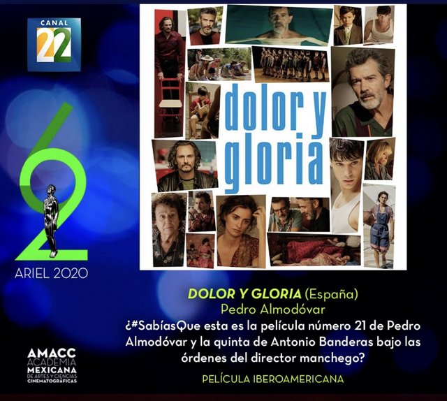 “DOLOR Y GLORIA”, DE ALMODÓVAR, PREMIO ARIEL A LA MEJOR PELÍCULA IBEROAMERICANA