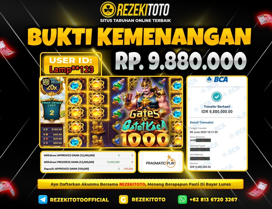 BUKTI KEMENANGAN 09 JUNI 2025 GATES KACA 9,880,000 JUTA 
