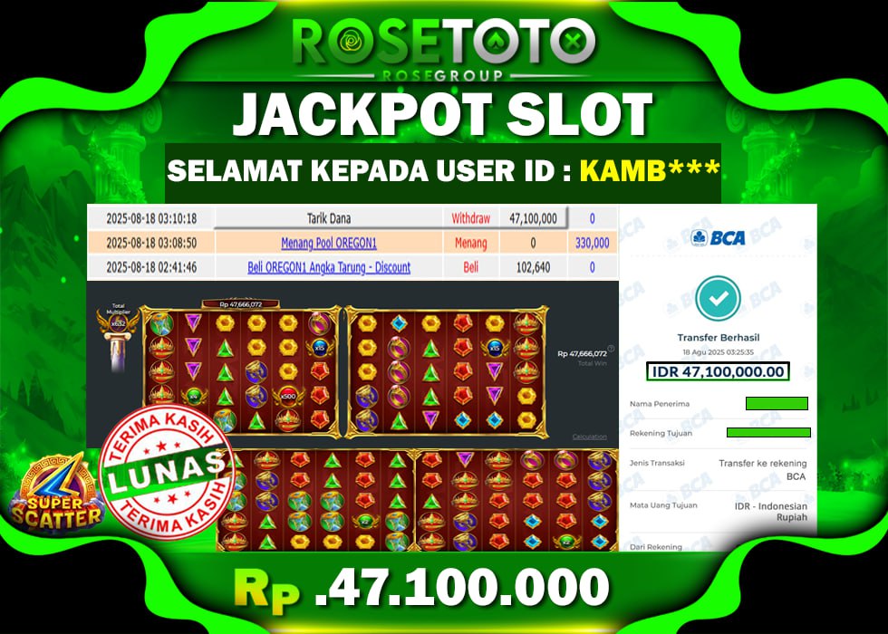 ROSETOTO JACKPOT SLOT Gates Of Olympus Super Scatter Rp.47.100.000.,- LUNAS