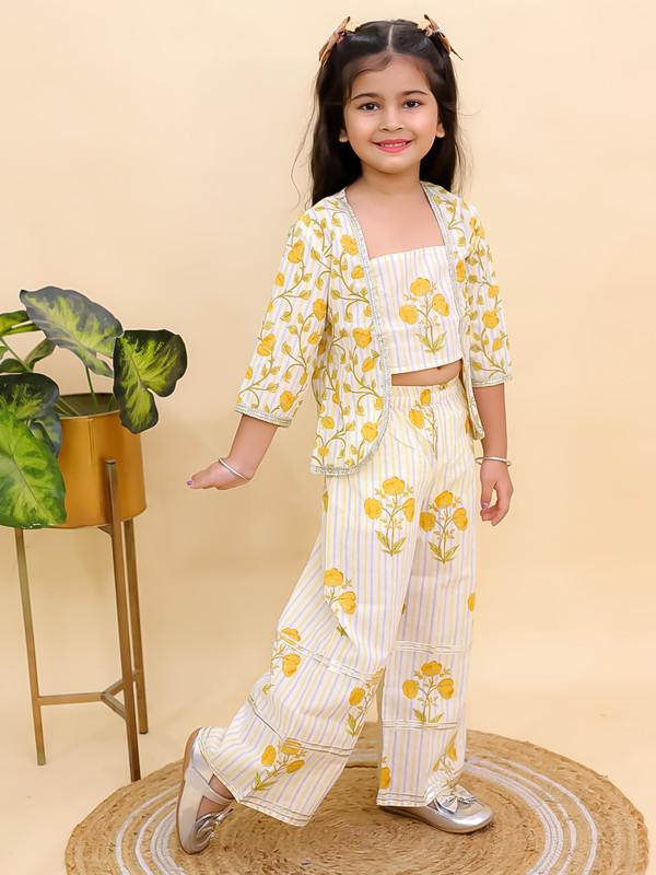 Festive Party Wear Dress Cotton 3/4 Sleeves Floral Printed Girls Co-Ords - Picture 8 of 25