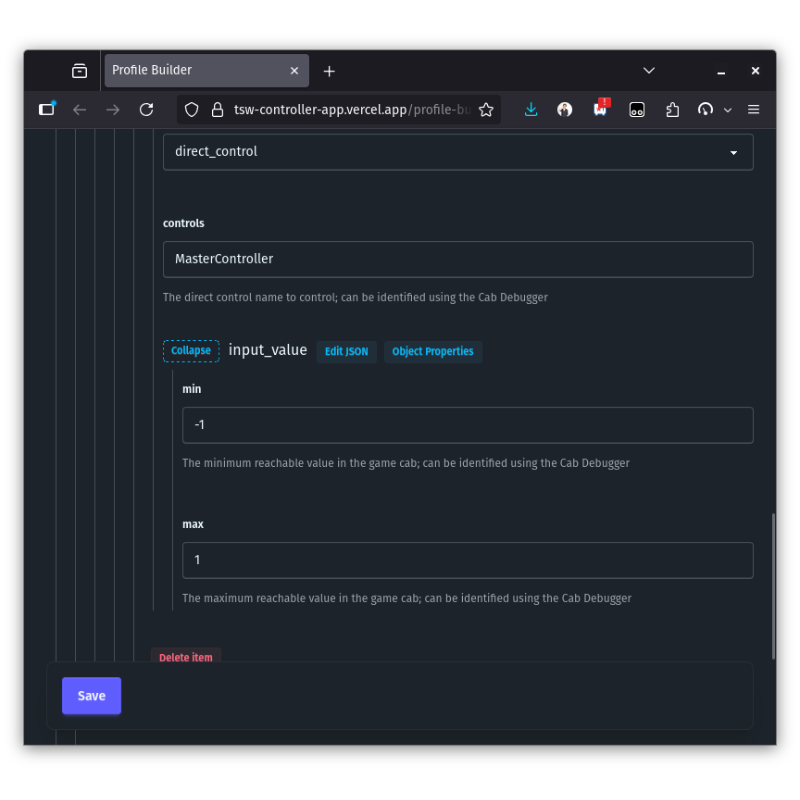 Direct Control Min Max Values