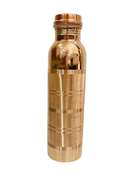 Pure Copper Water Bottle with Silver Ring Finish