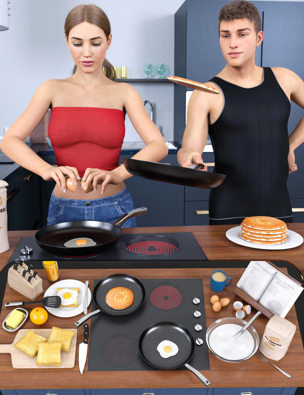Z Let’s Make Breakfast Props and Poses for Genesis 8 and 8.1