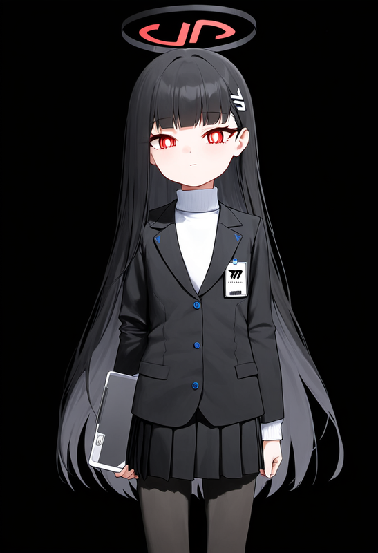 1 girl, healthyman, rio (blue archive), aged down, {little child}, black backgro s-1901744673