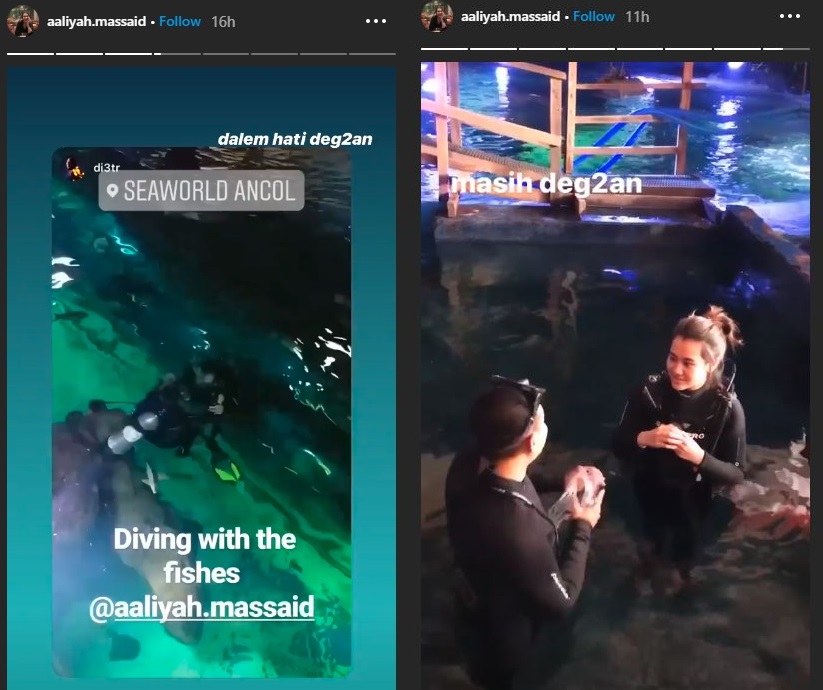 Aaliyah Massaid gladi resik untuk mengibarkan bendera di bawah air pada 17 Agustus 2019