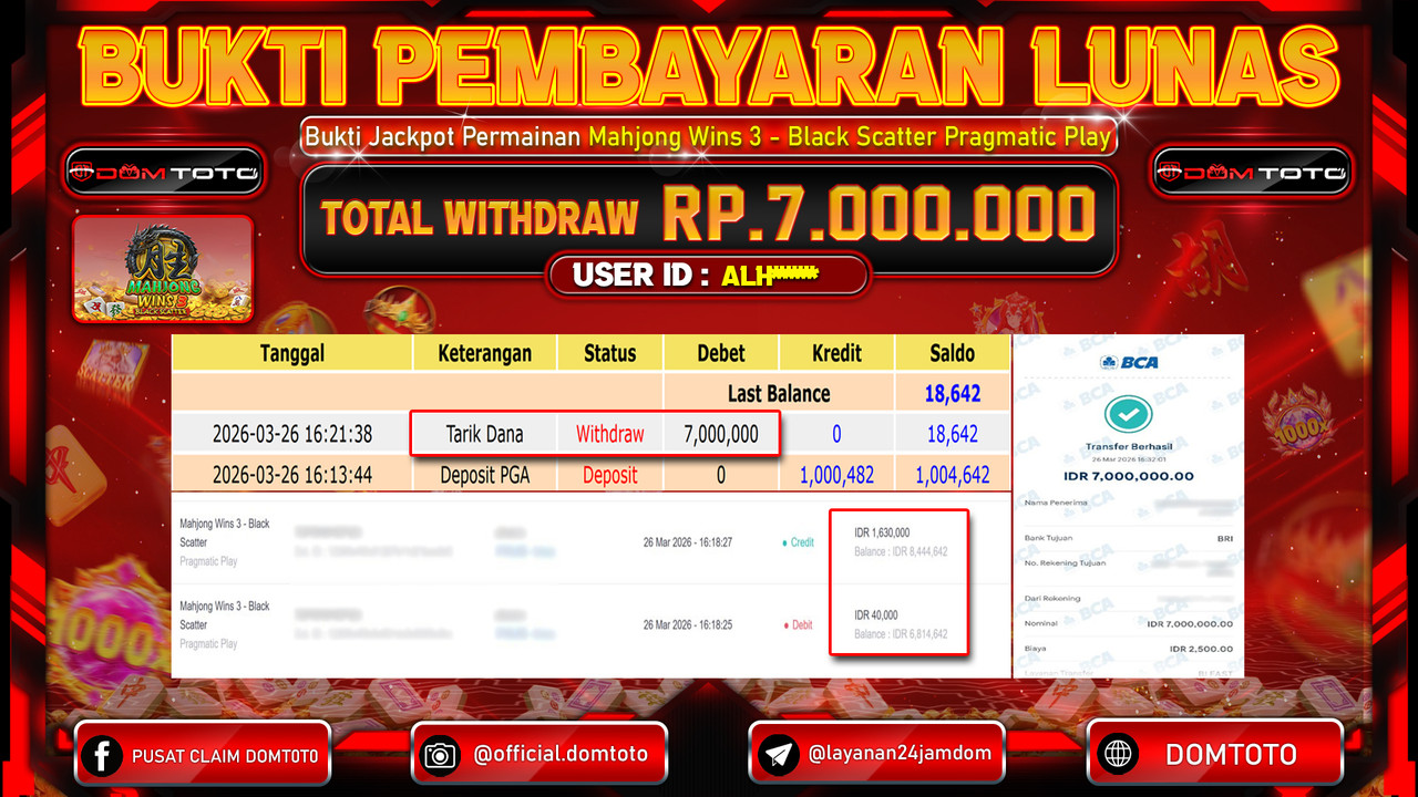 JACKPOT SLOT Mahjong Wins 3 - Black Scatter Pragmatic Play 26 MARET 2026