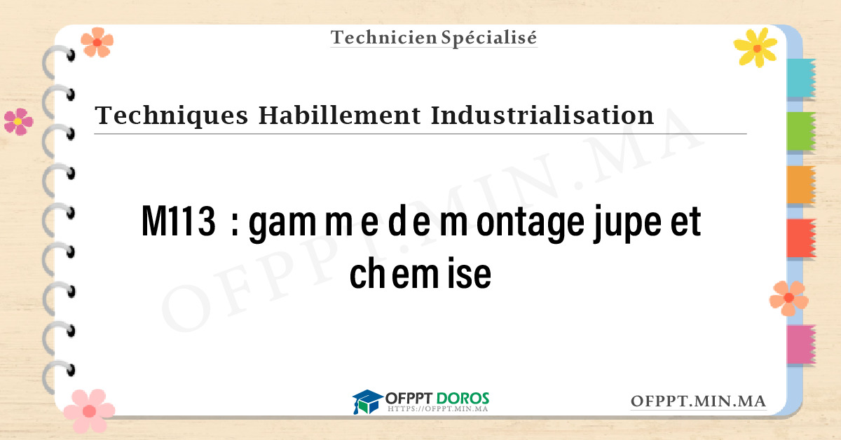 Sommaire détaillé du cours gamme de montage jupe et chemise M113 OFPPT - Structure du module