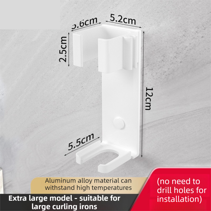 Large White Wall-Mounted Aluminum Curling Iron Holder with Tidy Cord - Heat-Resistant Hair Straightener Storage Rack for Diameter ≥ 36mm