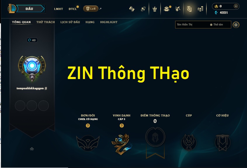 Acc LMHT # - Không Khung