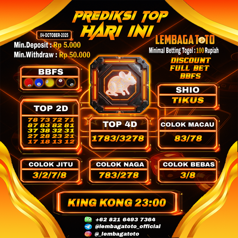 Prediksi Togel 04 Oct 2025 Lembagatoto