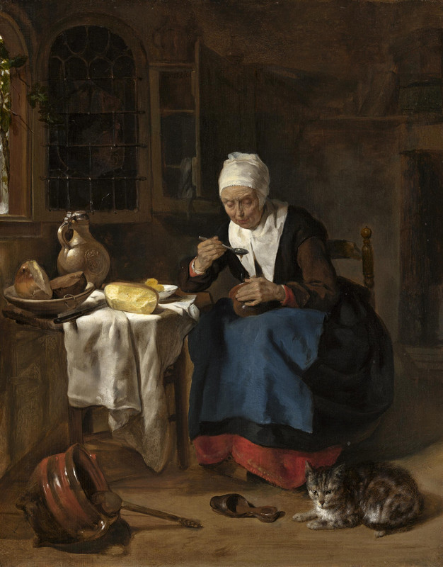 2-Gabriel-Metsu-Old-Woman-Eating-Porridge-with-a-cat