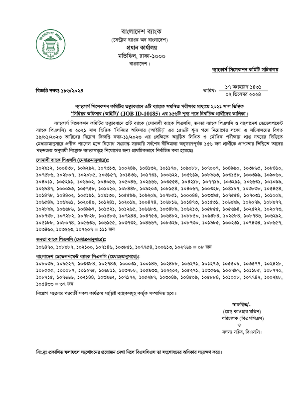 Combined 3 Bank Senior Officer (IT) Final Result 2024 PDF