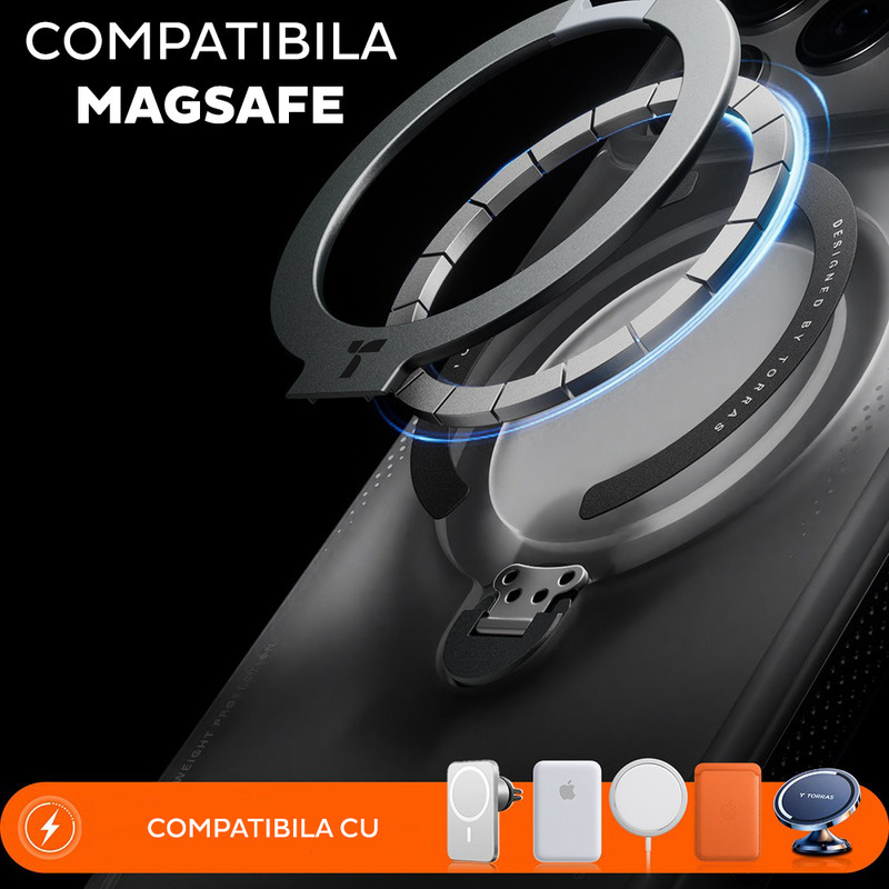 Husa pentru Apple iPhone 17 Pro Torras, Ostand Spin Air Series, MagSafe. Incarcare wireless, Inel rotativ, Albastru imgi 379 2797291