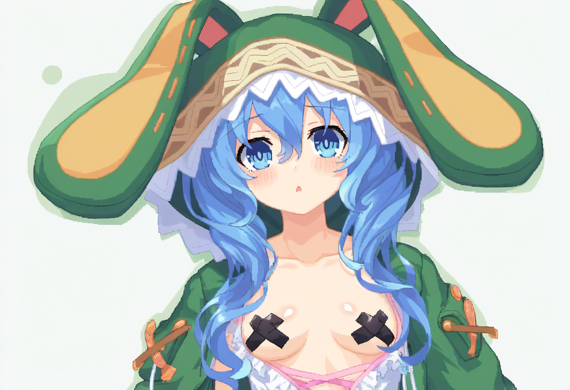 1girl, yoshino (date a live), blue hair, blue eye, Green Coat, animal hood down, s-2246851764
