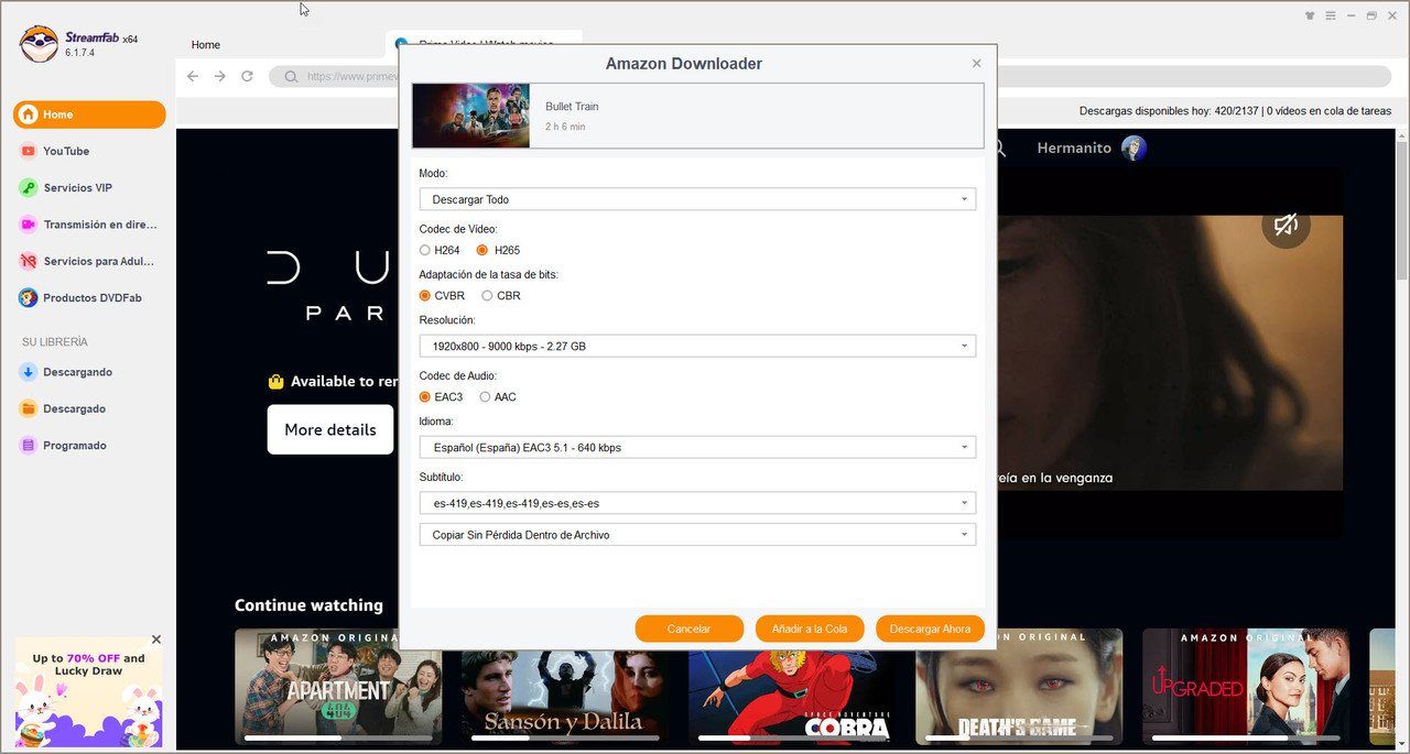 español - DVDFab StreamFab v6.1.7.4 [Portable][Español][Descarga videos de Prime Video, Netflix, Disney+ y ... 19-04-2024-10-51-28