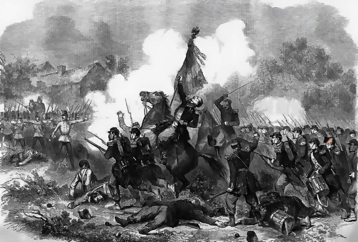 Franco Austriaca Solferino La muerte del coronel Maleville al frente del 59º regimiento de infanteri