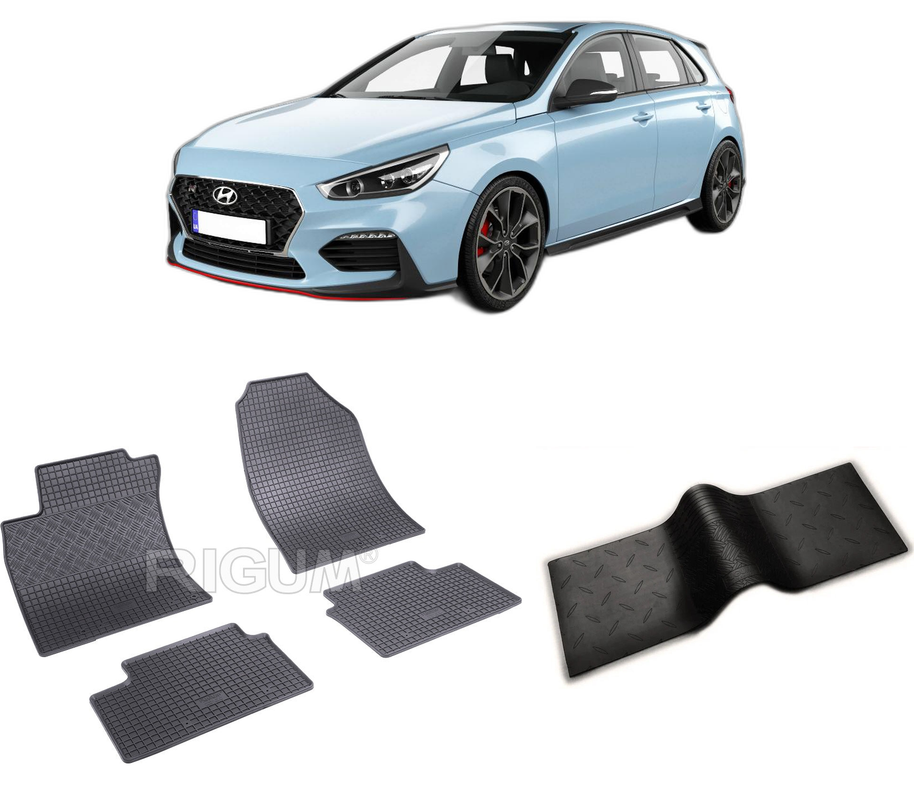 Set covorase auto HYUNDAI I30 III din 02.2017-PREZENT, cu covoras tunel median, CAROSERIE HATCHBACK, Presuri cauciuc 100%, compatibil cu autoturismul HYUNDAI I30 III, Rigum