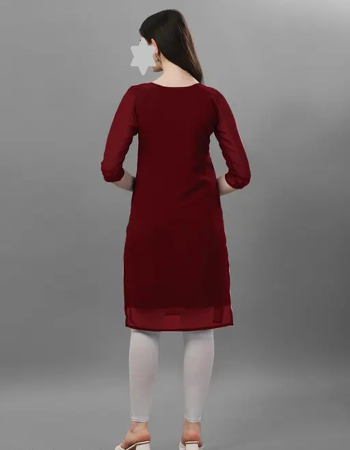Trendy Chikan Embroidery Georgette Kurti Color Maroon (R109)