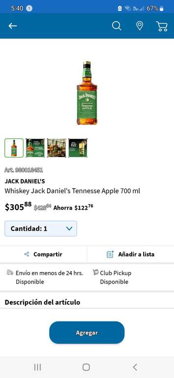 Sam's Club: Whiskey Jack daniels Apple 700ml 
