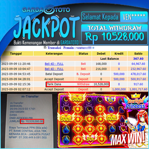 JACKPOT SLOT MAIN DI SLOT STARLIGHT PRINCESS WD Rp 10.528.000,- DIBAYAR LUNAS