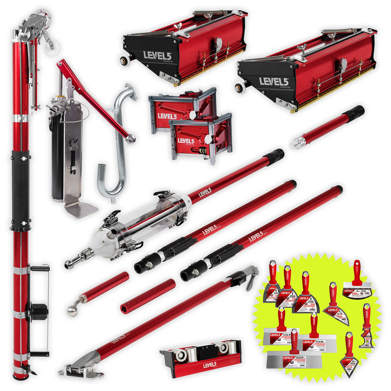 LEVEL5 Pro Drywall Taping & Finishing Set w/ Ext Handles +