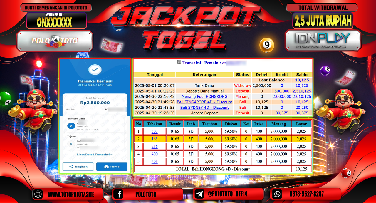 POLOTOTO JACKPOT TOGEL HONGKONG LOTTO Rp.2.500.000,-