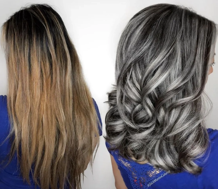Dark blonde shade for gray coverage on thick hair
