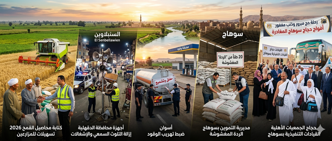 جهود مكثفة للمحليات والتموين بالمحافظات: ملاحقة للمخالفين في الدلتا والصعيد.. وتسهيلات في حصاد القمح وتوديع ضيوف الرحمن