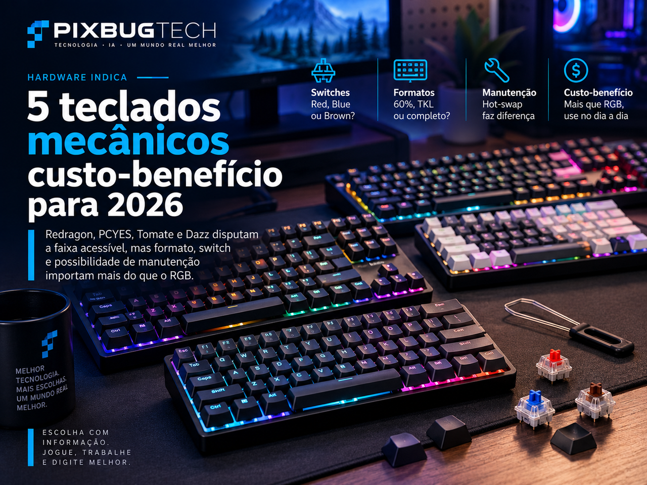 5 teclados mecânicos custo-benefício para comprar em 2026 e o que realmente muda entre eles