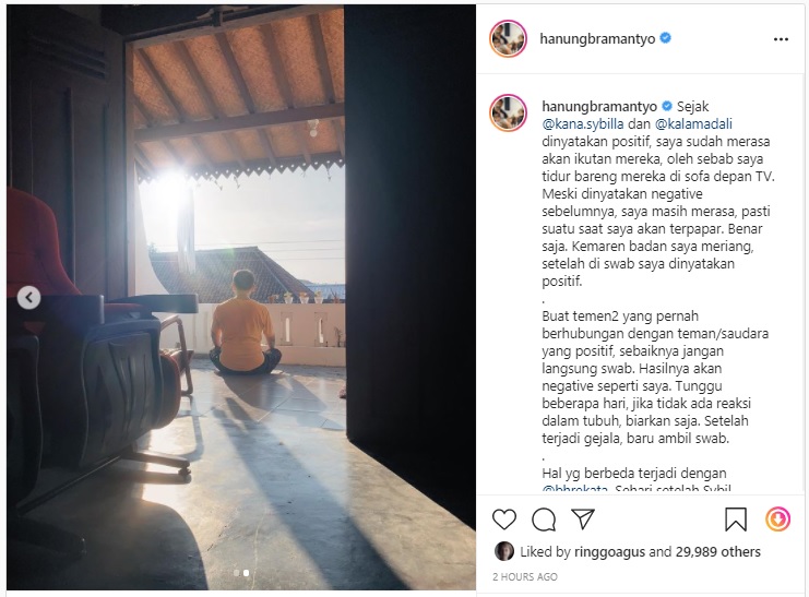 Hanung Bramantyo kabarkan dirinya positif Covid-19.