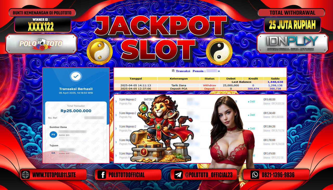 POLOTOTO JACKPOT SLOT 5 LIONS MEGAWAYS 2 Rp.25.000.000,-