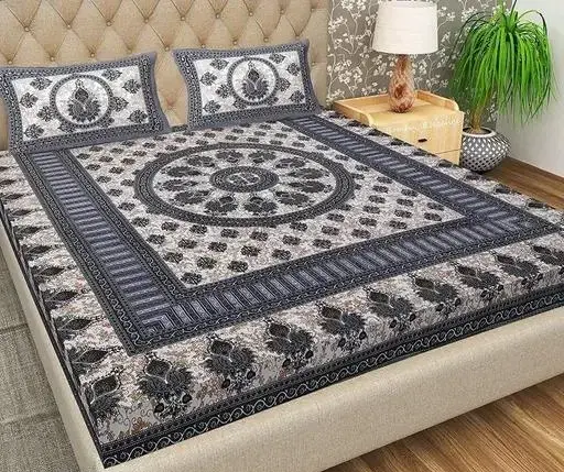 Jaipuri Cotton Double Bedsheet With 2 Pillow Cover Color 1 (R603)