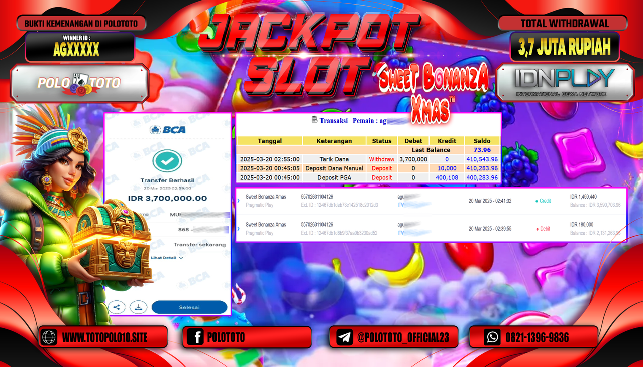 POLOTOTO JACKPOT SLOT SWEET BONANZA XMAS Rp.3.700.000,-