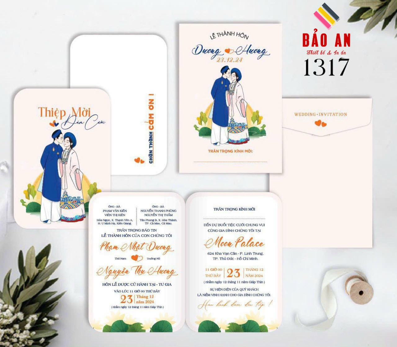 Thiệp chibi truyền thống tone kem (1317)
