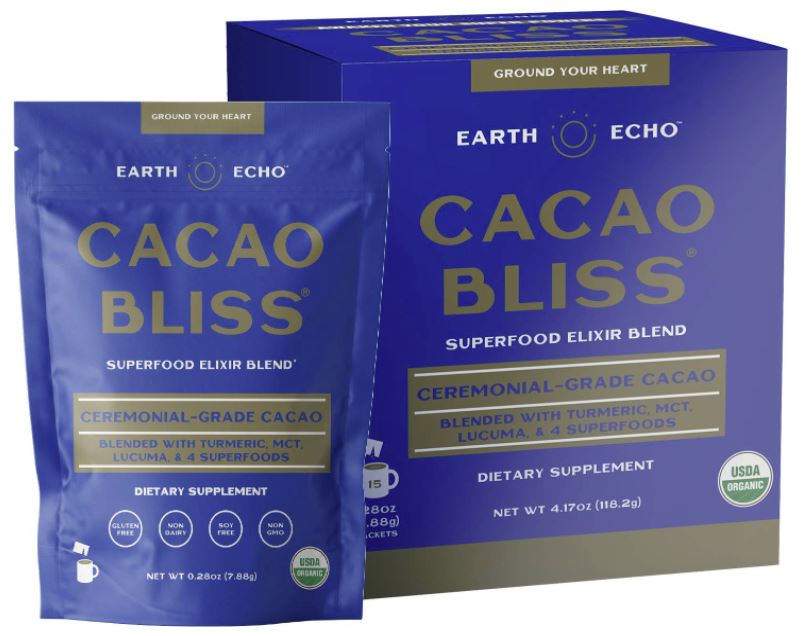 Earth Echo: Cacao Bliss Superfood Powder - 15 Single Serving Travel Packets - Organic Superfood Supplement - First & Only Raw Cacao Superfood - Helps Support Metabolism - Satisfies Chocolate Cravings