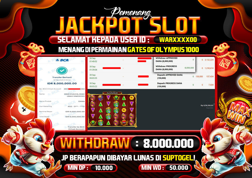  BUKTI KEMENANGAN 30 SEPTEMBER 2025 MENANG DI PERMAINAN  SLOT GATES OF OLYMPUS 1000 TOTAL WD  JUTA