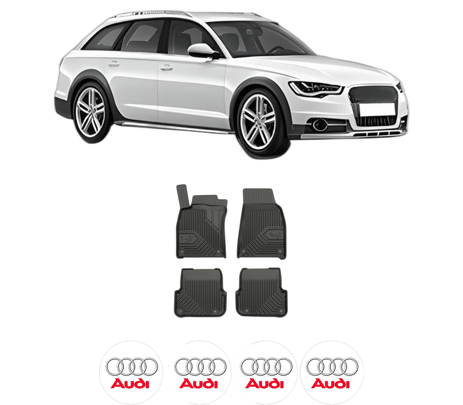 Set covorase presuri AUDI A6 Allroad C7 (4GH, 4GJ) din 2012-2018, auto, din cauciuc thermoplastic, 4 Stickere auto cu AUDI