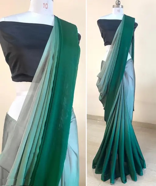 Two-Tone Georgette Green Saree With Blouse (R102)